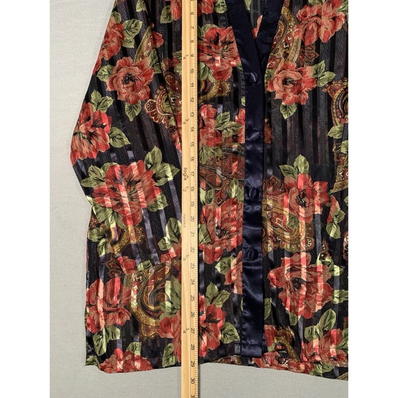 Vintage‎ Victoria's Secret Gold Label Floral Satin Pajama Set Small Navy Roses - Picture 3 of 15
